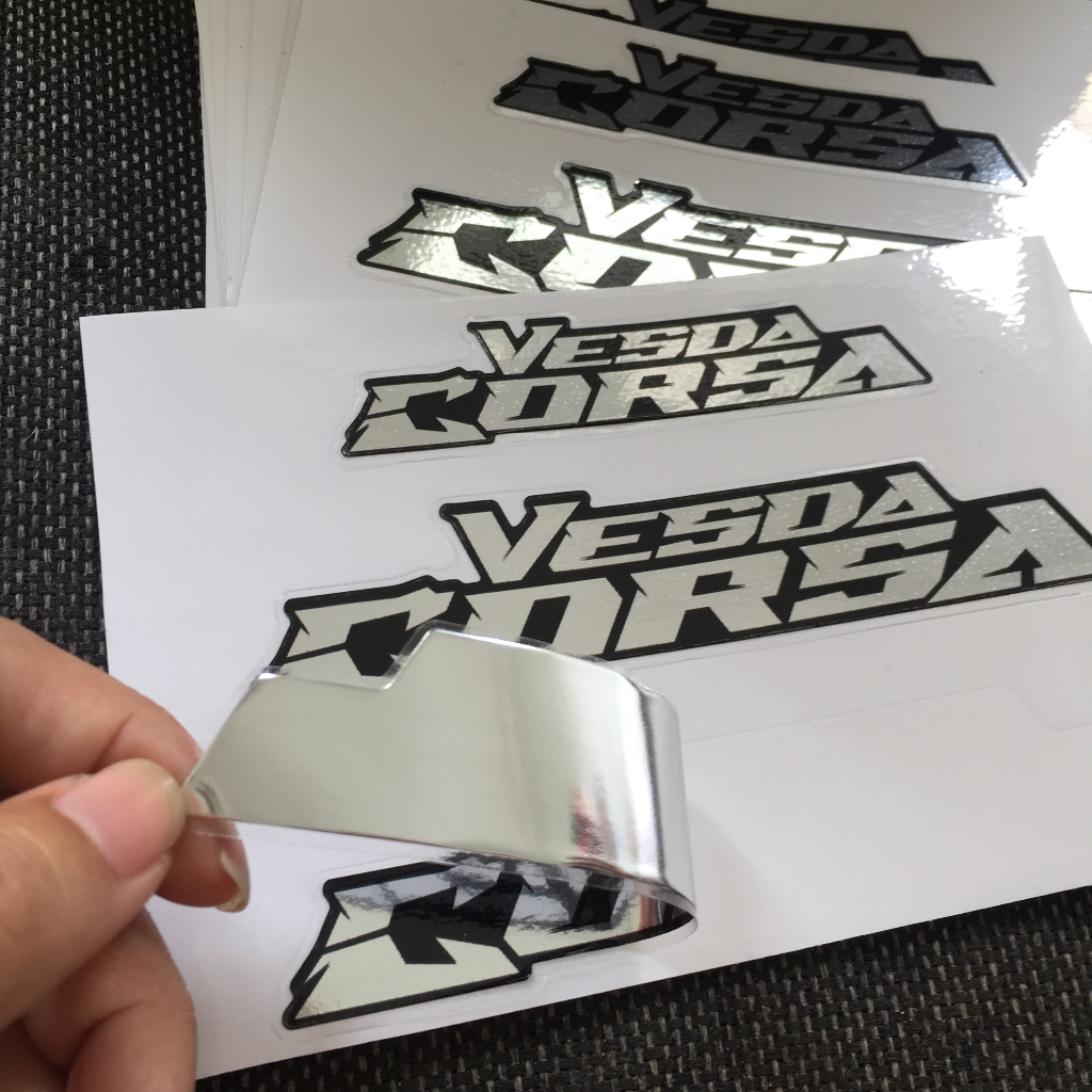 Bộ tem Vesda Corsa, chất liệu Crom sáng bóng. Decal cao cấp dán xe Vespa và mọi dòng xe khác. Chống nước