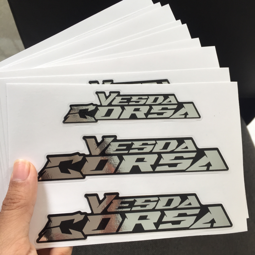 Bộ tem Vesda Corsa, chất liệu Crom sáng bóng. Decal cao cấp dán xe Vespa và mọi dòng xe khác. Chống nước