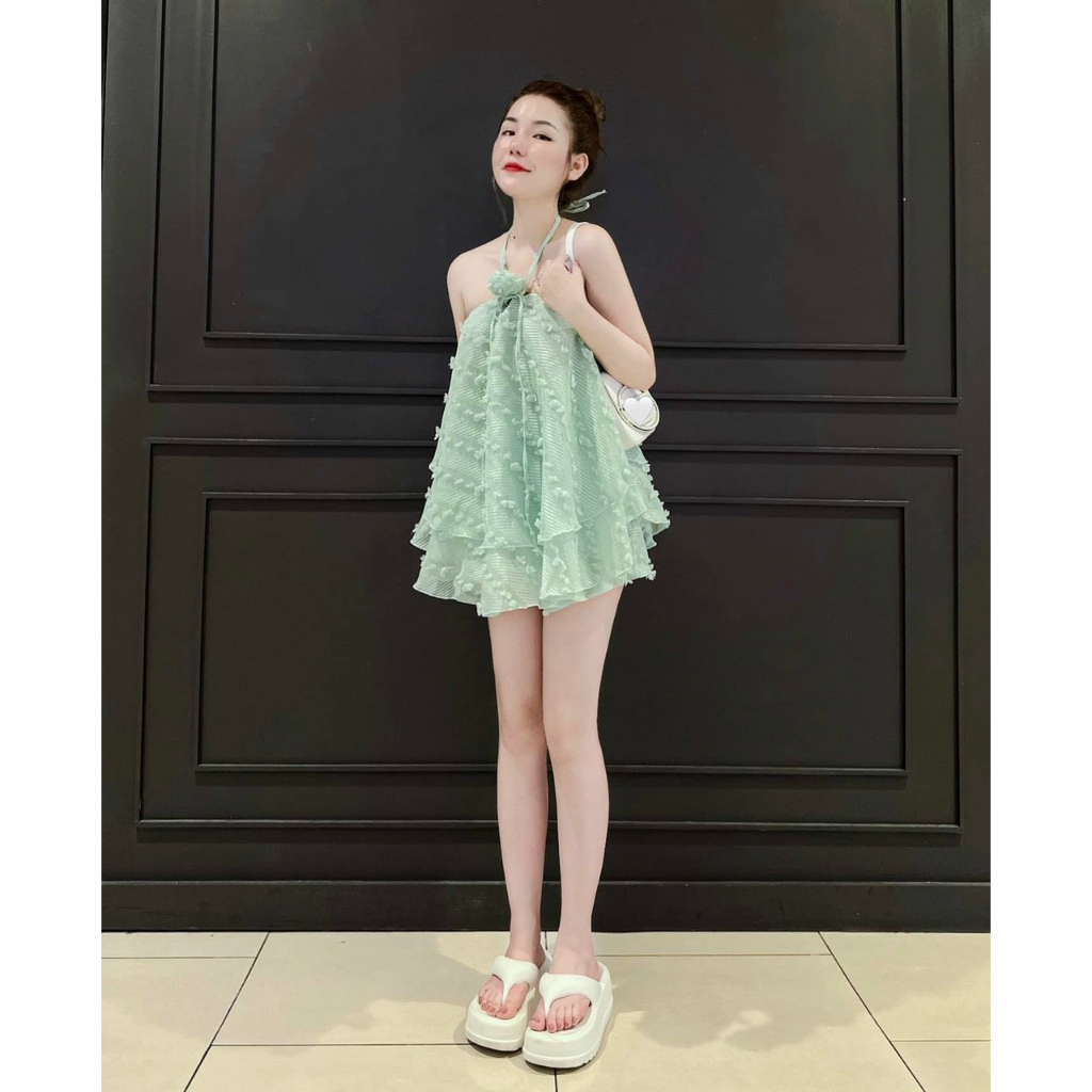 set tieu thu co yem chat xo bong ao nu babydoll co yem quan dui set bo nu xinh xan di tiec dao pho