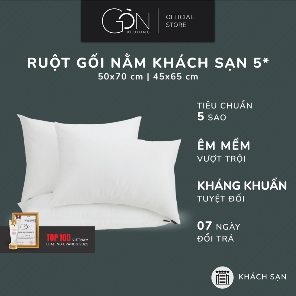 Ruột Gối Nằm Gòn Bedding 50x70 cm (01 cái) - Gòn Lông Vũ / Gòn Bi