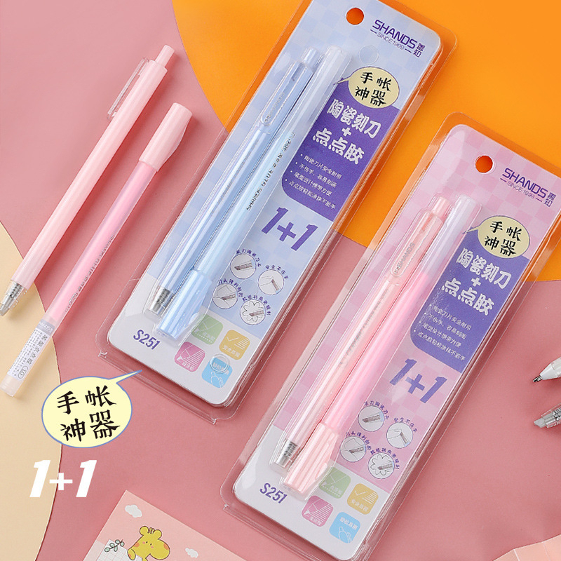 Dao cắt chạm khắc sticker dạng bút có thể thu gọn màu sắc xinh xắn