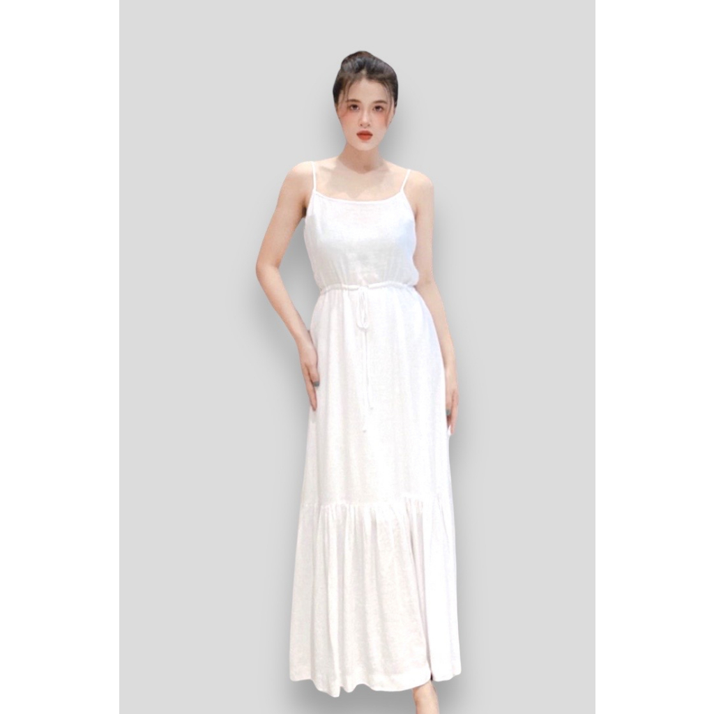 [ Chính hãng ] Đầm Maxi nữ dây rút eo bèo lai- Trắng hoa- DE THUONG ...