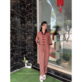 la hán phối nữ set đồ lam đi chùa