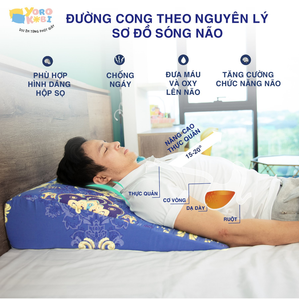 Gối Chống Trào Ngược Dạ Dày Yorokobi Bo Tròn Đỉnh Giúp Giảm Ợ Chua, Trào Ngược, Chống Ngáy