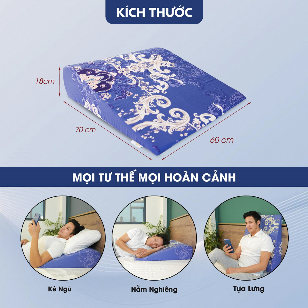 Gối Chống Trào Ngược Dạ Dày Yorokobi Bo Tròn Đỉnh Giúp Giảm Ợ Chua, Trào Ngược, Chống Ngáy