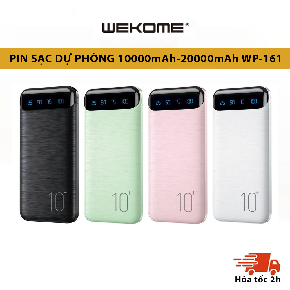 Pin sạc dự phòng WEKOME WP-163 20000mAh tích hợp 2 cổng sạc đầu ra USB, màn  hình đèn LED hiển thị phần trăm pin tiện lợi