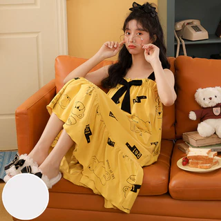 Váy ngủ,đầm hai dây chất thun lạnh thoáng mát bầu mặc nhà dễ thương VN99