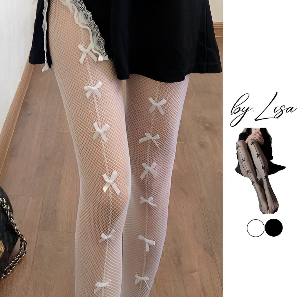 Quần tất lưới đính nơ xinh xắn da 3d gợi cảm màu đen sexy quyến rũ phong cách lolita QT28