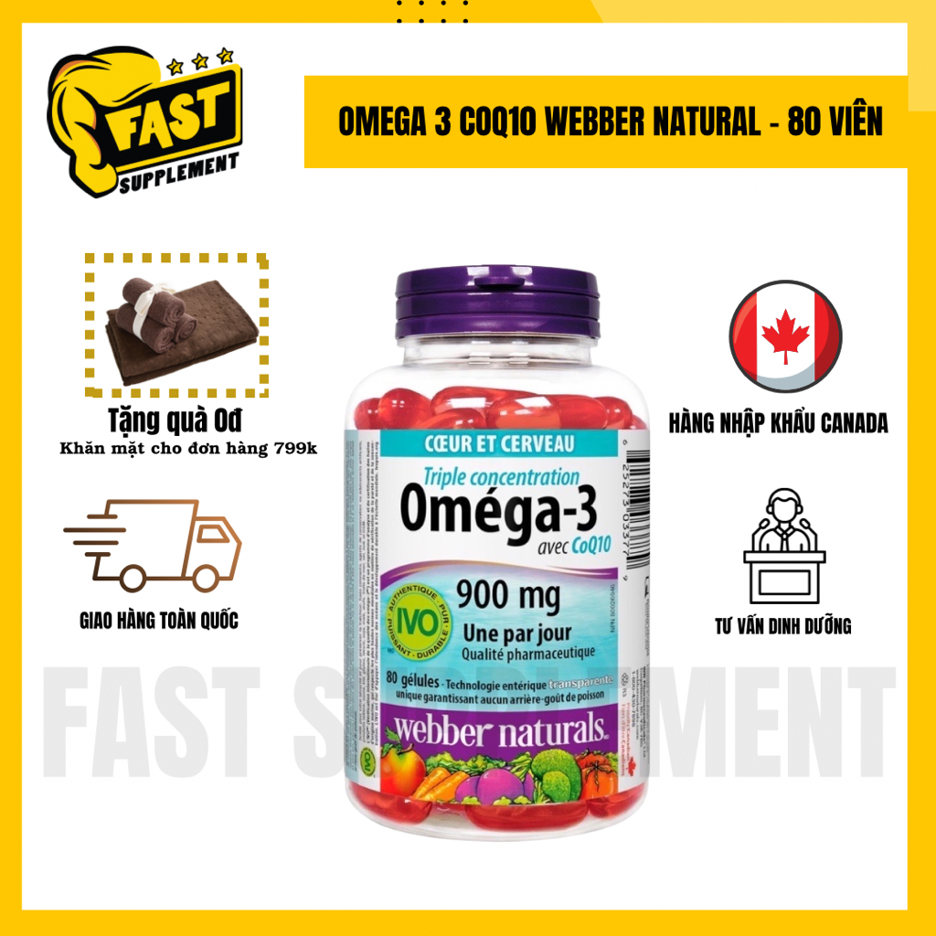 [CANADA] DẦU CÁ OMEGA 3 COQ10 900MG 80 VIÊN WEBBER NATURAL HỖ TRỢ