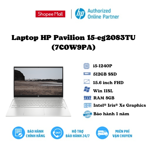[Mã ELHP12 giảm 12% đơn 10TR] Laptop HP Pavilion 15-eg2083TU(7C0W9PA)/ Bạc/Intel Core i5-1240P/ Ram 8GB/ 512GB SSD
