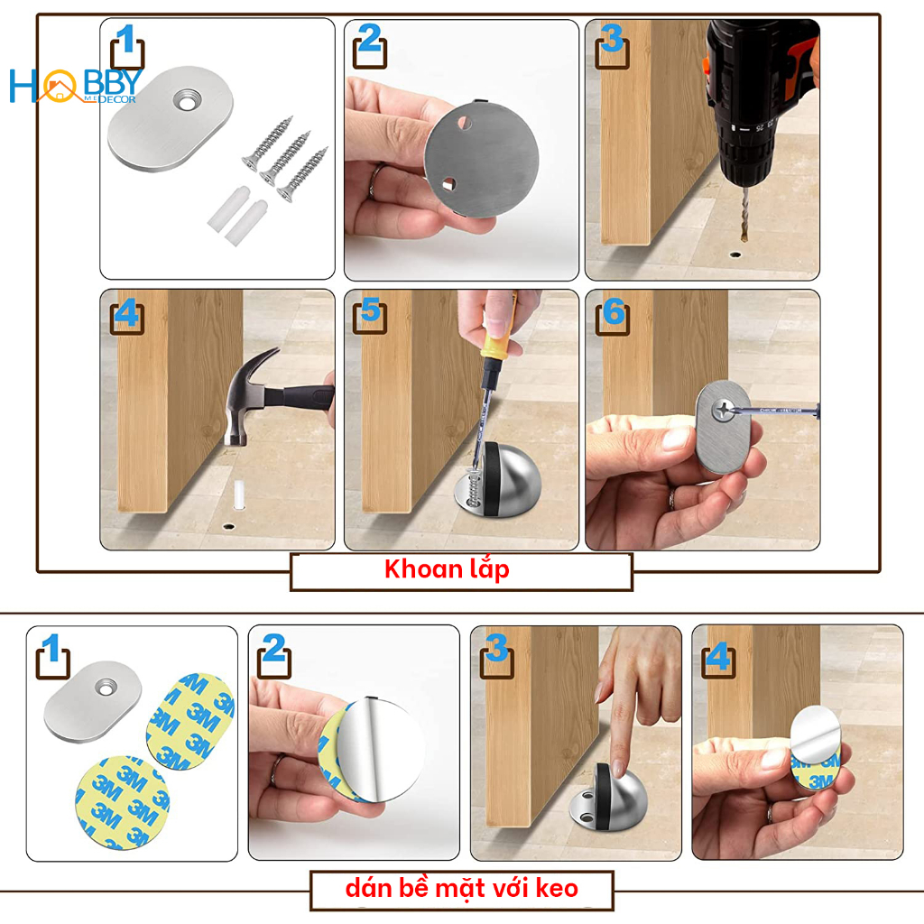 Chốt giữ cửa có nam châm dán nền Hobby Home Decor CC7 có keo dán đinh ốc