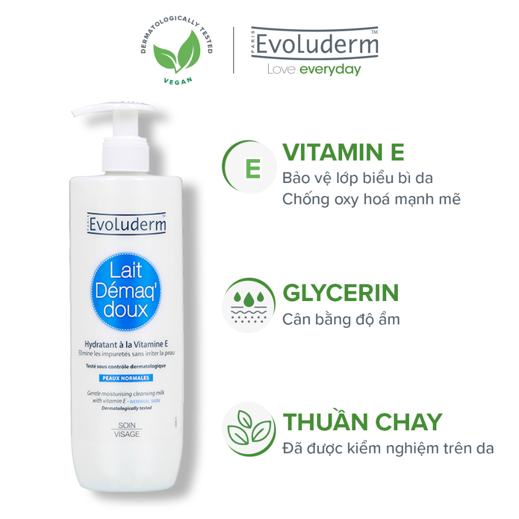 Ảnh Sữa tẩy trang rửa mặt Evoluderm bổ sung Vitamin E giúp dưỡng ẩm và làm tươi trẻ làn da 500ml 3
