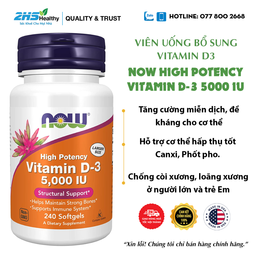 NOW High Potency Vitamin D3 5000iu Viên Uống Bổ Sung Vitamin D3 120