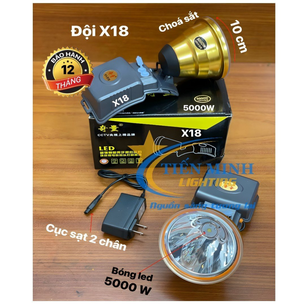 ĐÈN LED PIN SẠC ĐỘI ĐẦU KÍN NƯỚC X18-5000W, 3 CHẾ ĐỘ SÁNG MẠNH/YẾU/NHẤP ...
