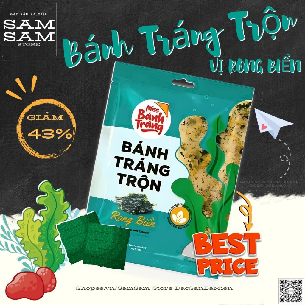 [Ngon] Bánh Tráng Trộn Ăn Liền Trọng Lượng 20g Vị Rong Biển Thương Hiệu Miss Bánh Tráng Đặc Biệt Thơm Ngon Giá Ưu Đãi