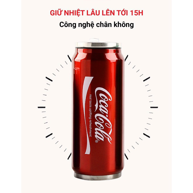 Bình Nước Giữ Nhiệt nóng lạnh hình lon Cocacola  500ml có ống hút. Ly giữ nhiệt bằng inox siêu bền ntt95