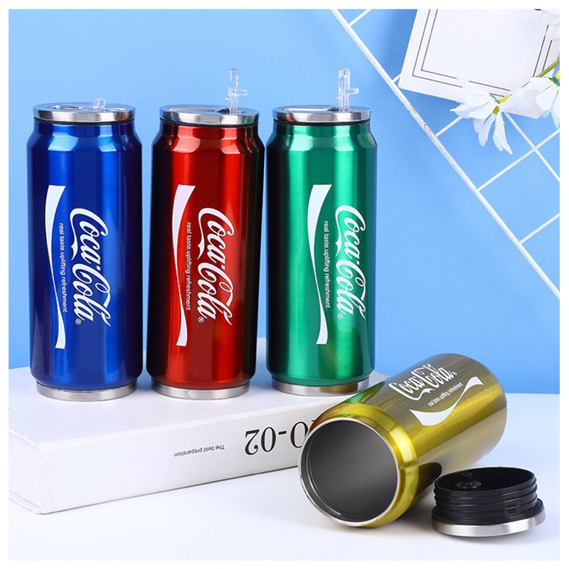 Bình Nước Giữ Nhiệt nóng lạnh hình lon Cocacola  500ml có ống hút. Ly giữ nhiệt bằng inox siêu bền ntt95