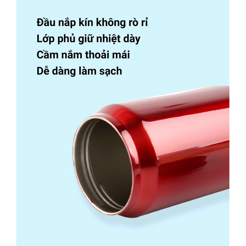 Bình Nước Giữ Nhiệt nóng lạnh hình lon Cocacola  500ml có ống hút. Ly giữ nhiệt bằng inox siêu bền ntt95