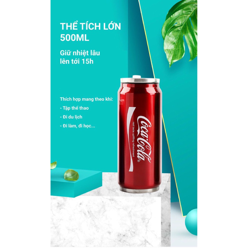 Bình Nước Giữ Nhiệt nóng lạnh hình lon Cocacola  500ml có ống hút. Ly giữ nhiệt bằng inox siêu bền ntt95