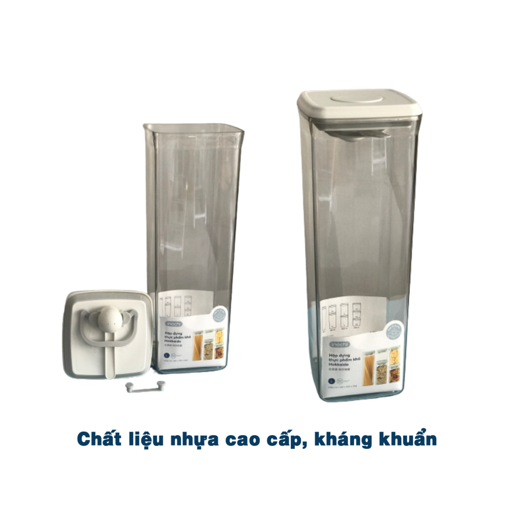 Hộp đựng thực phẩm khô INOCHI kèm muỗng đong tiện lợi và nút bấm thông minh