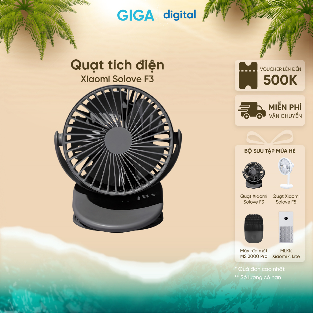 Hỏa Tốc Quạt Tích điện để Bàn Mini Xiaomi Solove F3 Quạt để Bàn Thiết Kế Nhỏ Gọn Có Thể 5761