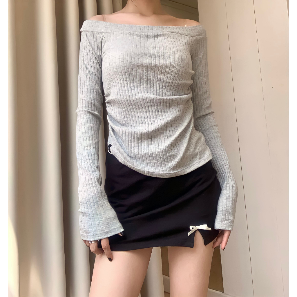 Dhotra Dress - Đầm Midi Lệch Vai Tay Dài Vạt Xéo Xẻ Tà