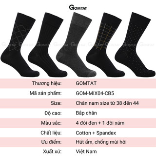 Hộp 5 đôi tất nam cổ cao công sở GOMTAT mẫu MIX04, vớ giày tây nam dài chất liệu cotton cao cấp - LUX-MIX04-CB5