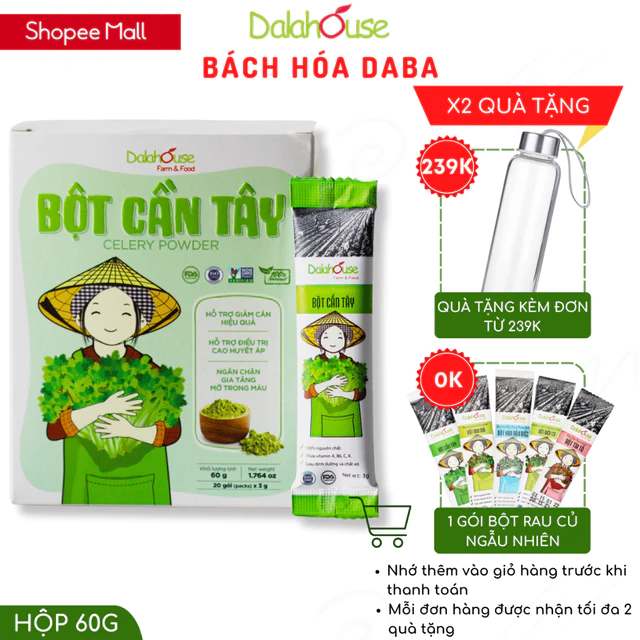 Bột Cần Tây Nguyên Chất Dalahouse 60g nguyên chất sấy lạnh