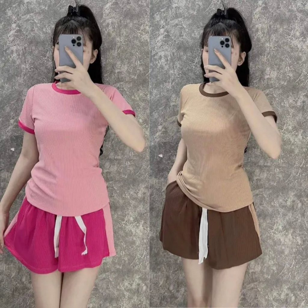 Set đồ bộ nữ bigsize quần đùi thun gân hottrend ESHOP Đồ bộ nữ đồ mặc nhà thoải mái đẹp dễ thương mùa hè thoáng mát 137