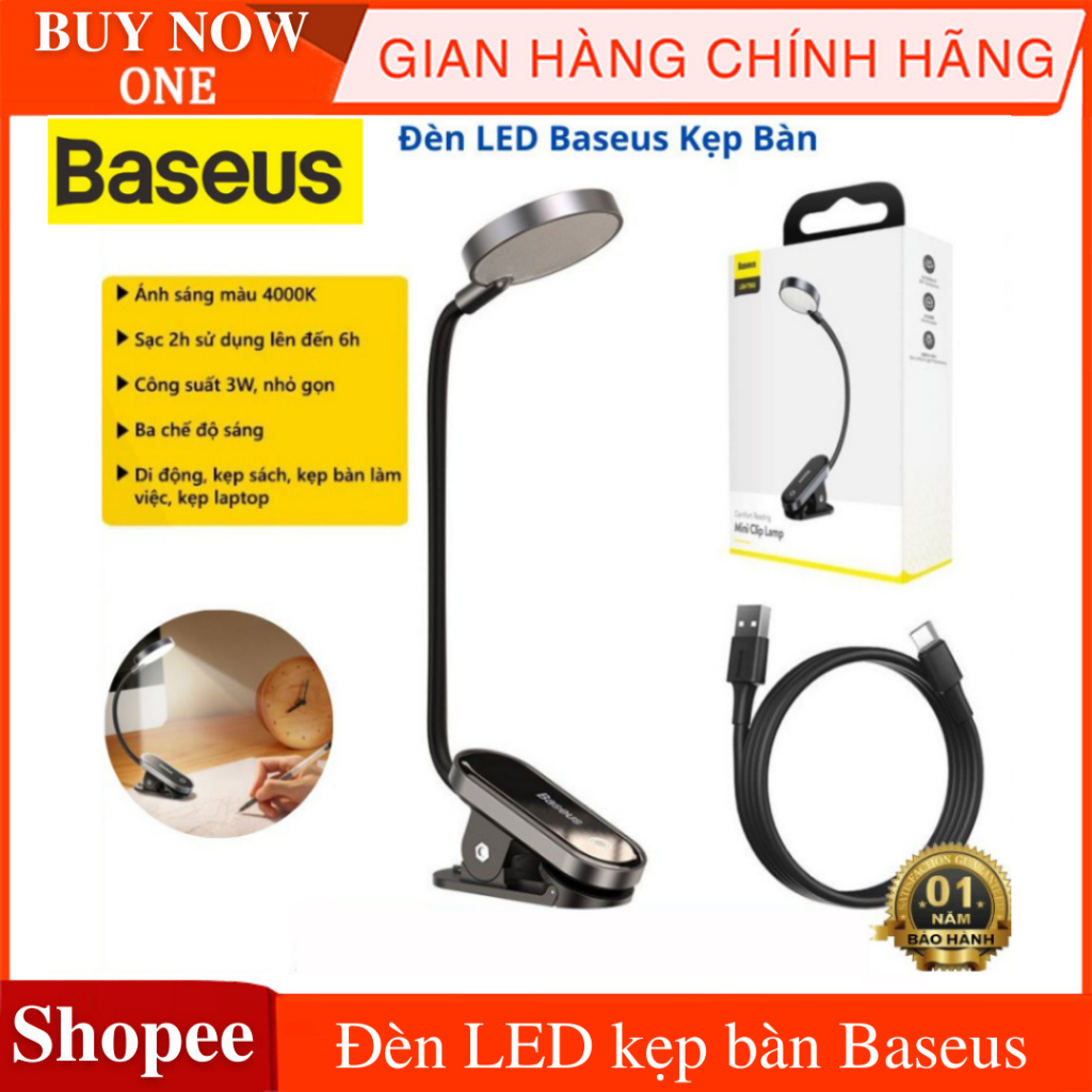 Đèn LED Baseus, đèn kẹp bàn không dây cảm ứng, sạc USB, 3 mức độ sáng ...