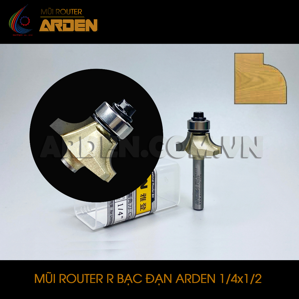 Mũi phay Router R bạc đạn ARDEN thép hợp kim cứng cốt 6.35mm (1/4 ...