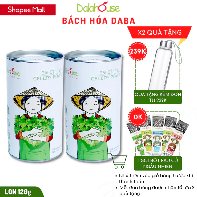 Bột cần tây sấy lạnh Dalahouse nguyên chất lon 120g