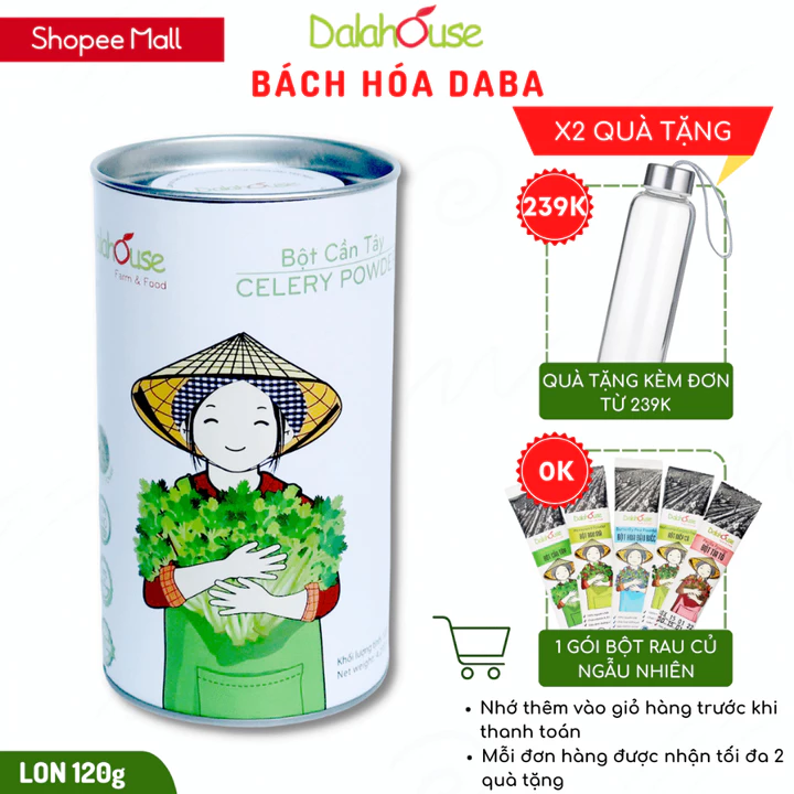 Bột cần tây nguyên chất Dalahouse sấy lạnh Lon giấy 120g