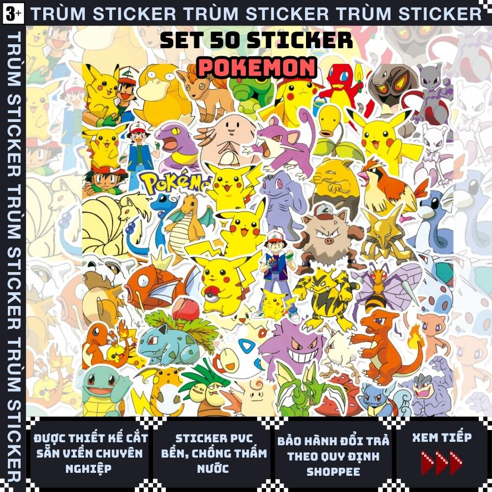 Set 50 Stickers, Hình Dán POKEMON-game,anime,cartoon,random- Trang Trí ...