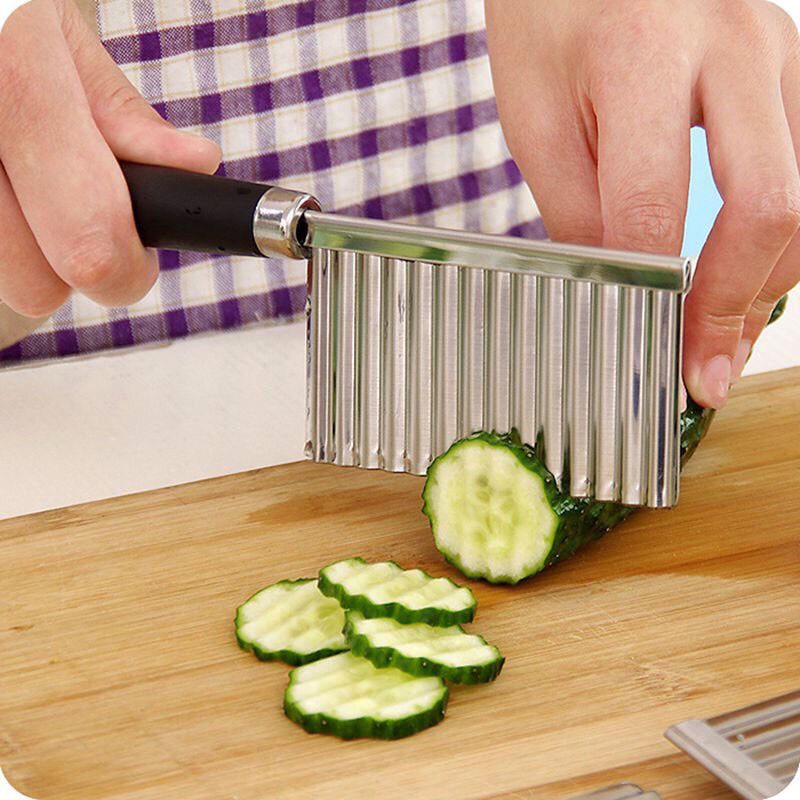 Dao Cán Đen căt rau câu gợn sóng - Dao chặn rau củ  lượn  sóng