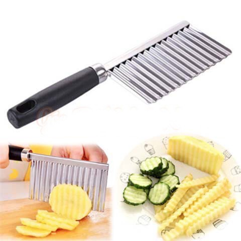 Dao Cán Đen căt rau câu gợn sóng - Dao chặn rau củ  lượn  sóng