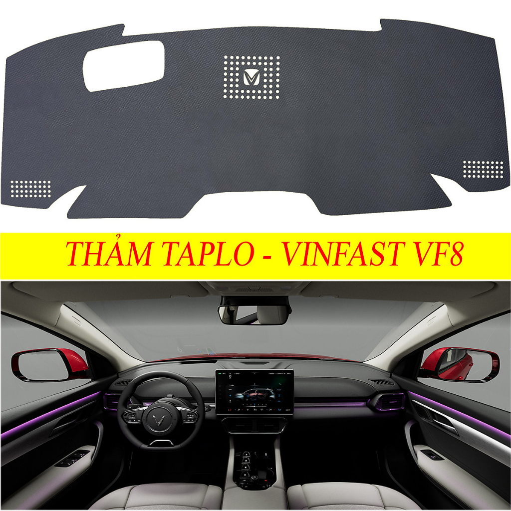 Thảm taplo da carbon ô tô Vinfast VF8, thảm chống nắng da carbon. Hàng đẹp xuất sắc
