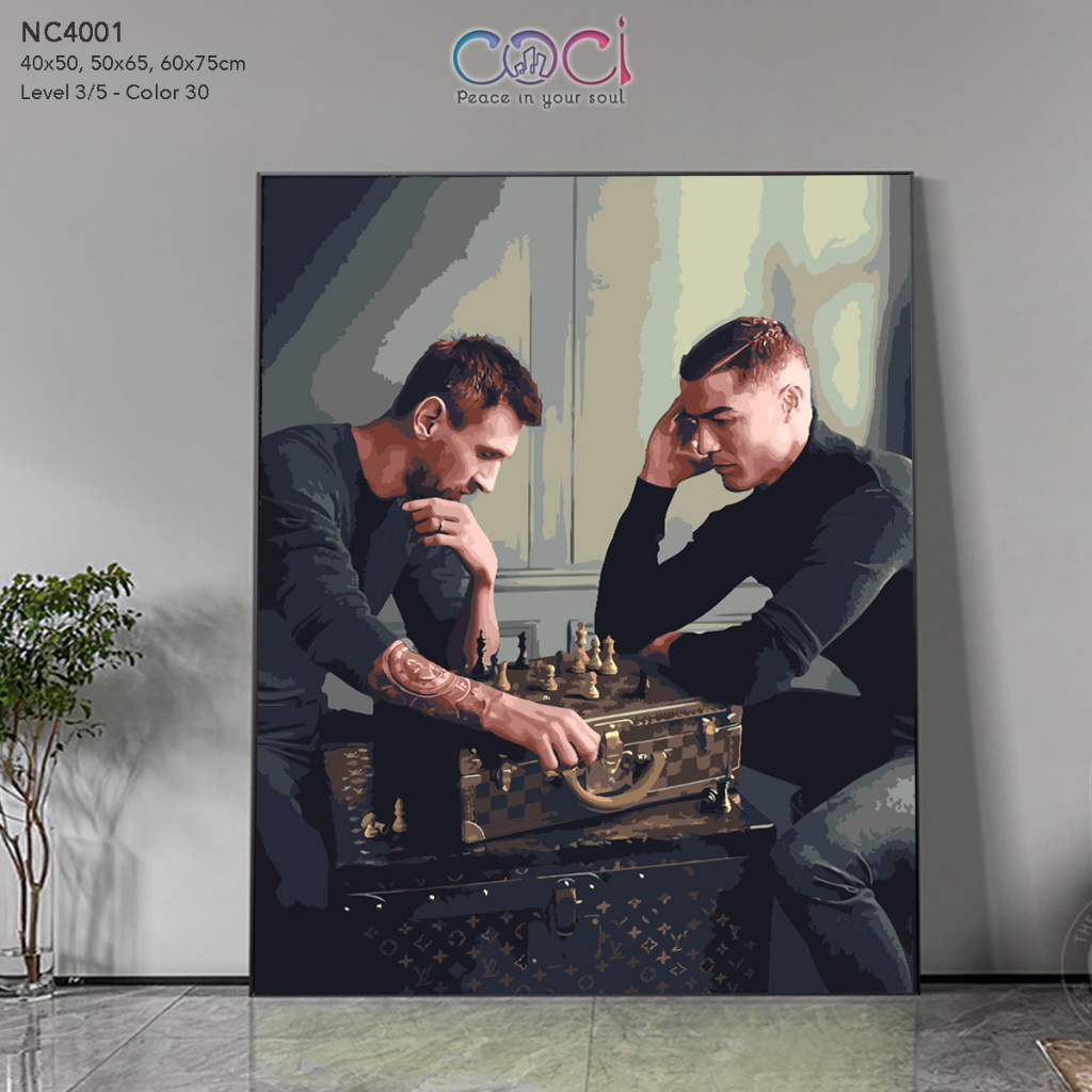 Tranh số hoá tự tô màu theo số COCI Messi và Ronaldo đánh cờ NC4001 có kèm khung