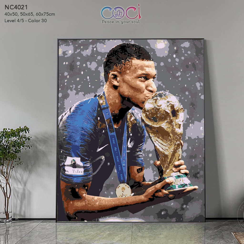 Tranh tô màu theo số cầu thủ bóng đá Kylian Mbappe M3p COCI NC4021 có kèm khung