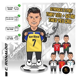 Mô hình standee in hình cầu thủ Cristiano Ronaldo CR7 cầm áo bóng đá in tên và số áo theo yêu cầu khách hàng