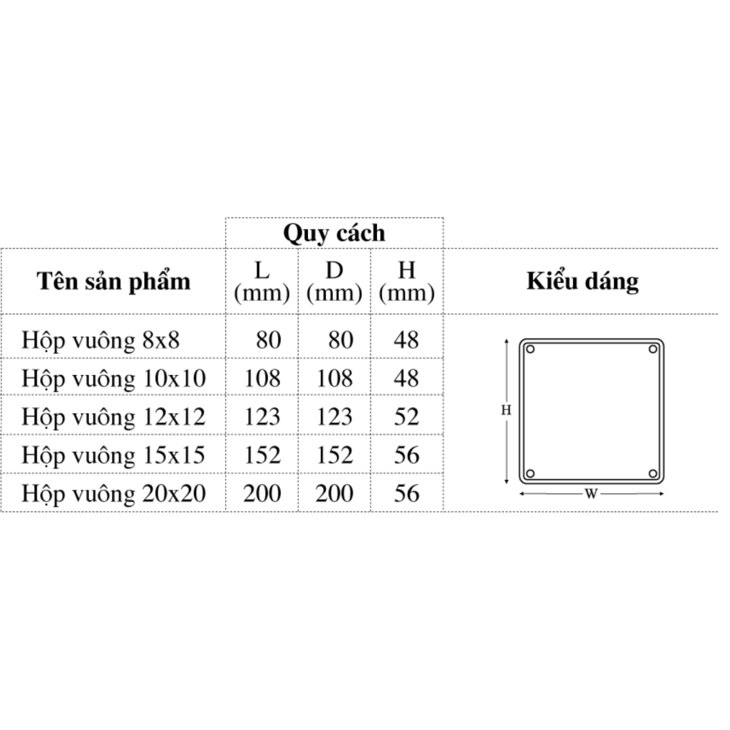 Hộp điện, hộp box điện, hộp nối ống vuông đủ size 10x10 - 12x12 - 15x15 ...