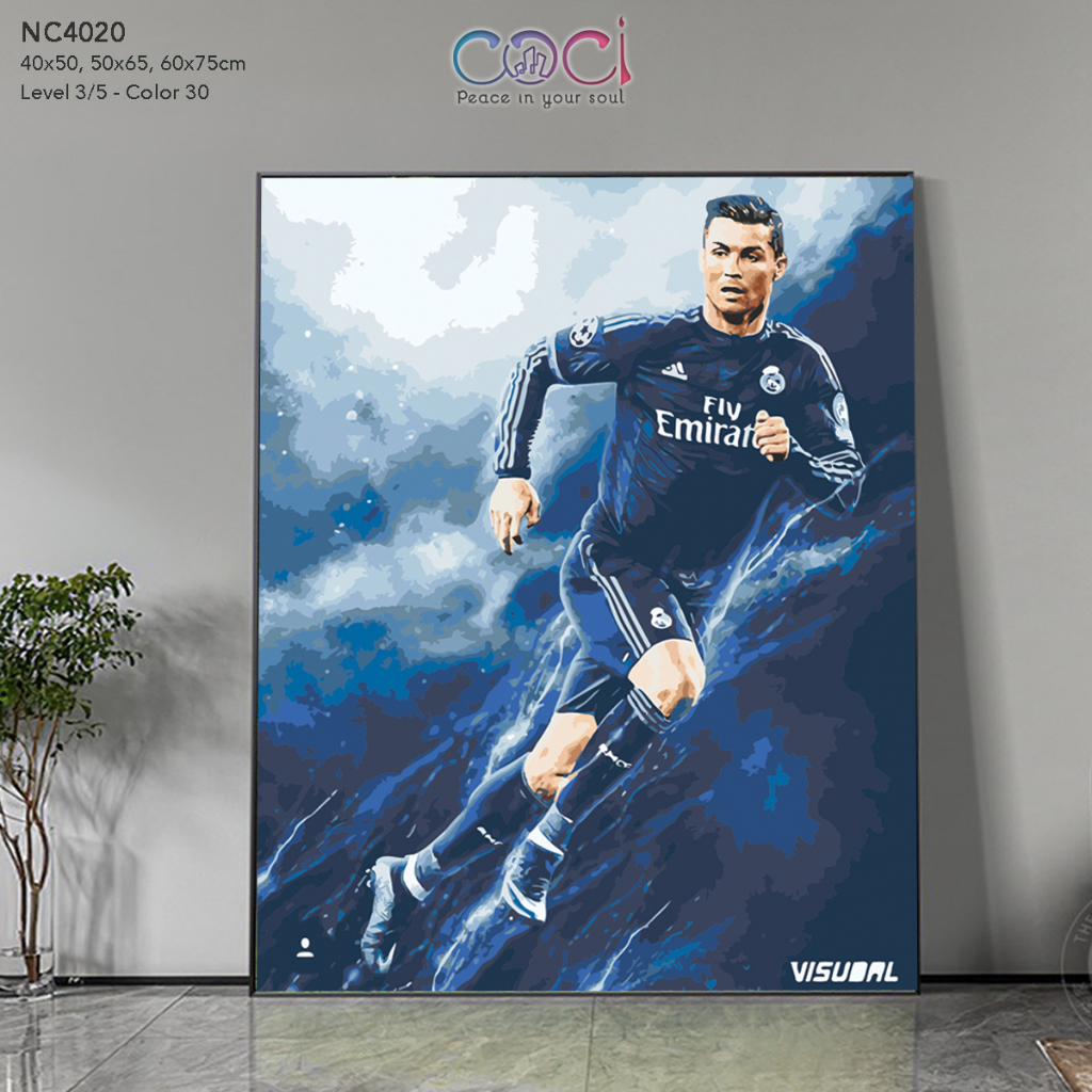 Tranh số hoá cầu thủ bóng đá Cristiano Ronaldo CR7 A7 tự tô màu theo số COCI NC4020 có kèm khung