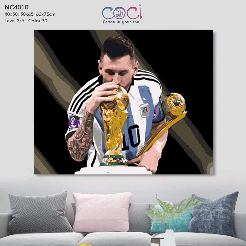 Tranh tô màu theo số hoá cầu thủ bóng đá Lionel Messi M10 vô địch COCI NC4010 có kèm khung