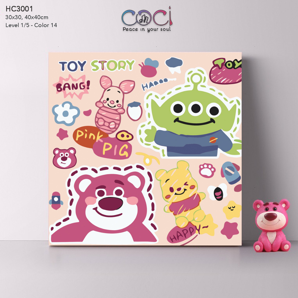 Tranh tô màu theo số hoá hoạt hình Toy Story Gấu dâu Lotso COCI đơn giản dễ tô cho người mới HC3001