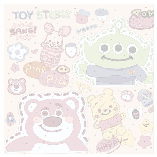 Tranh tô màu theo số hoá hoạt hình Toy Story Gấu dâu Lotso COCI đơn giản dễ tô cho người mới HC3001