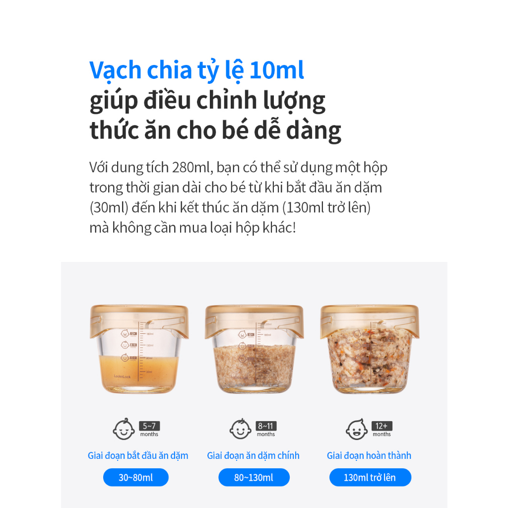 Hộp đựng thức ăn cho bé LocknLock 280ml LLG542 LLG542S3 , Chịu nhiệt tốt có vạch chia ml - K-MALL