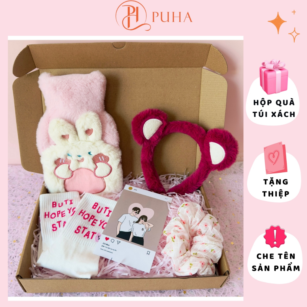 Ảnh Combo quà tặng sinh nhật bạn gái có túi sưởi ấm PUHA 500ml, chườm bụng kinh giảm đau hiệu quả 1