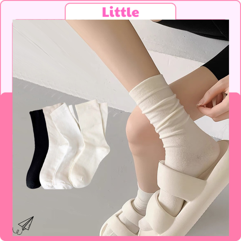 Set 5 10 Đôi Tất cổ cao Nữ trơn cao cấp 3 màu loại đẹp dầy dặn, Vớ Cao cổ nữ chất vải mềm mịn