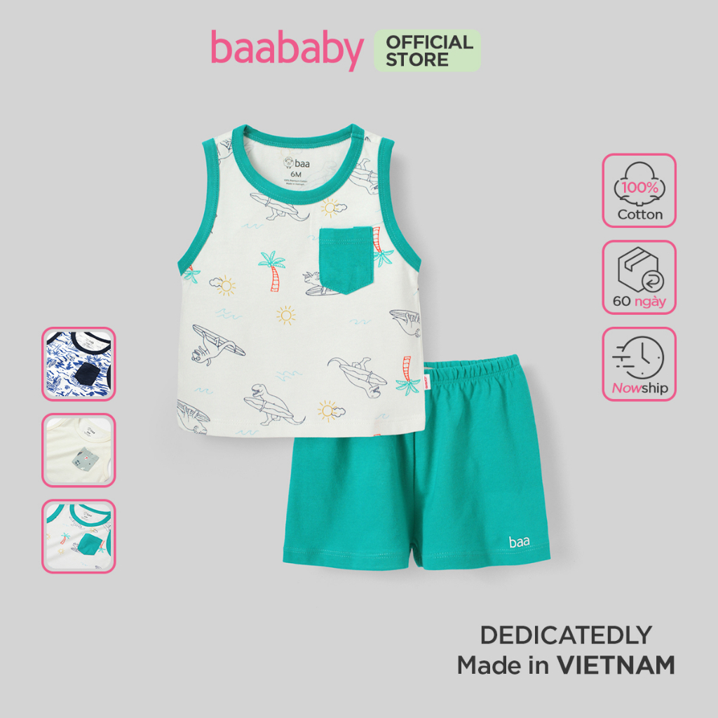 set bộ ngủ, đồ bộ cho bé sơ sinh cotton ngắn tay cho bé từ 6 tháng - 1 tuổi BAA BABY - B-BN-DB04C-01