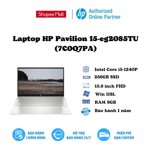 [Mã ELHP12 giảm 12% đơn 10TR] Laptop HP Pavilion 15-eg2085TU 7C0Q7PA Bạc Core i5-1240P Ram 8GB 256GB SSD 15.6 inch FHD